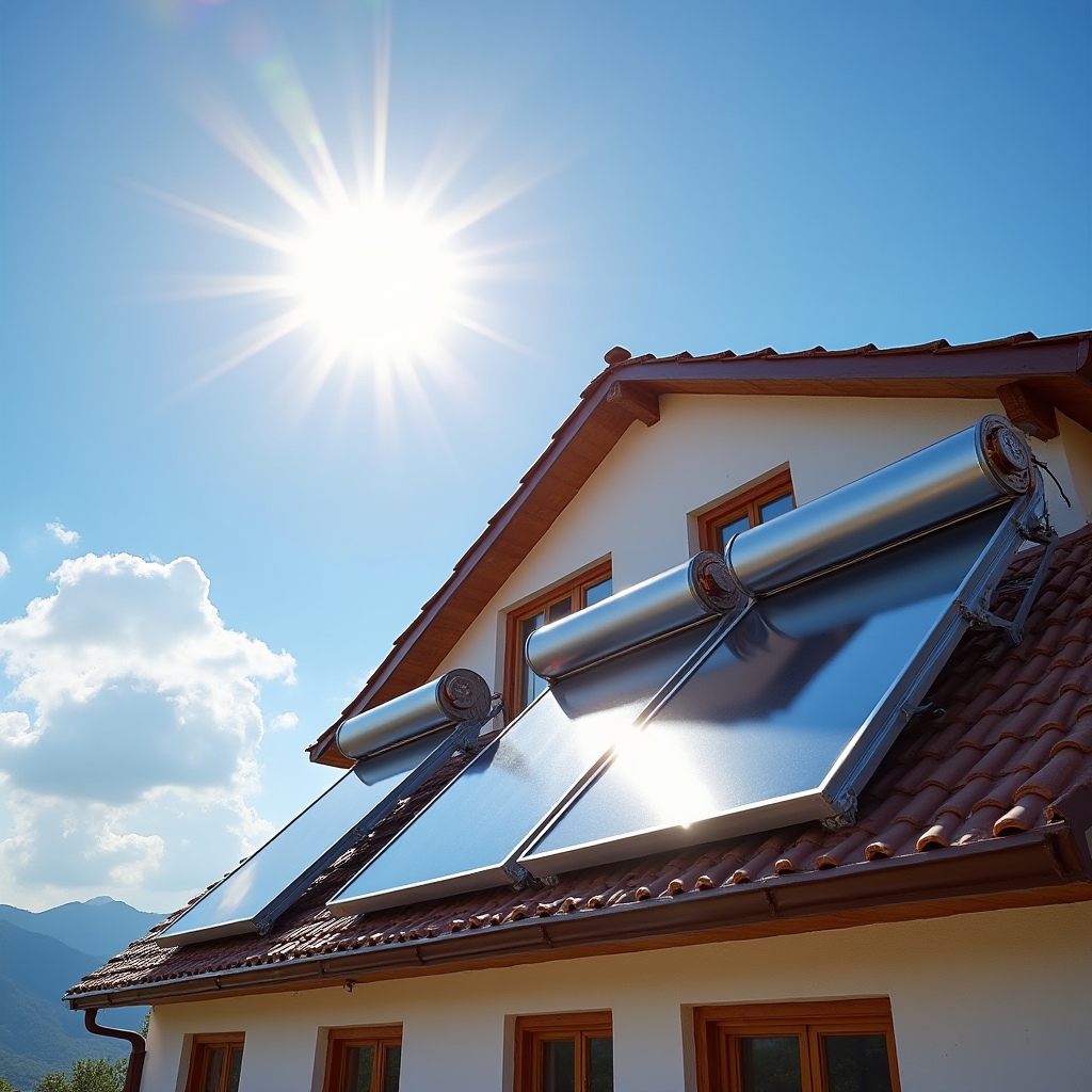 Монтаж солнечного коллектора на кровле частного дома